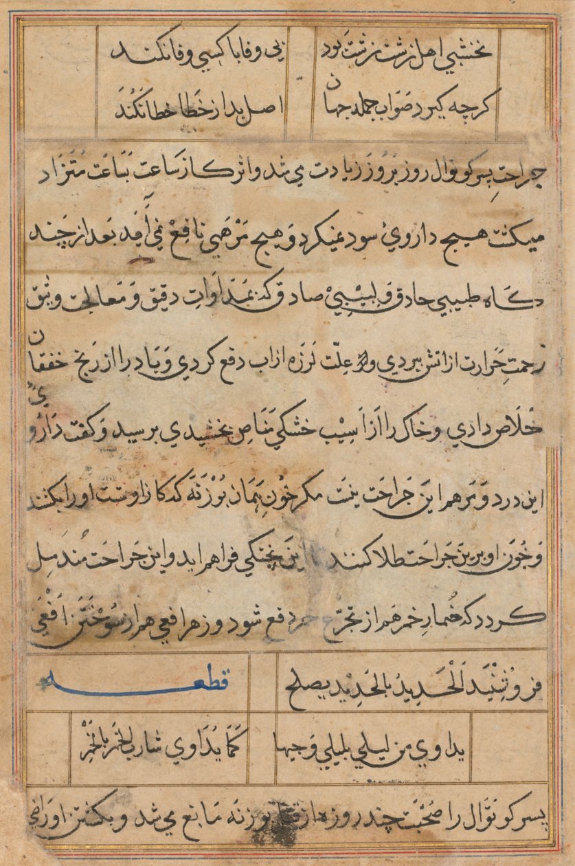 Sida från Tales of a Parrot Tuti-nama: textsida, ca. 1560. av Unbekannt