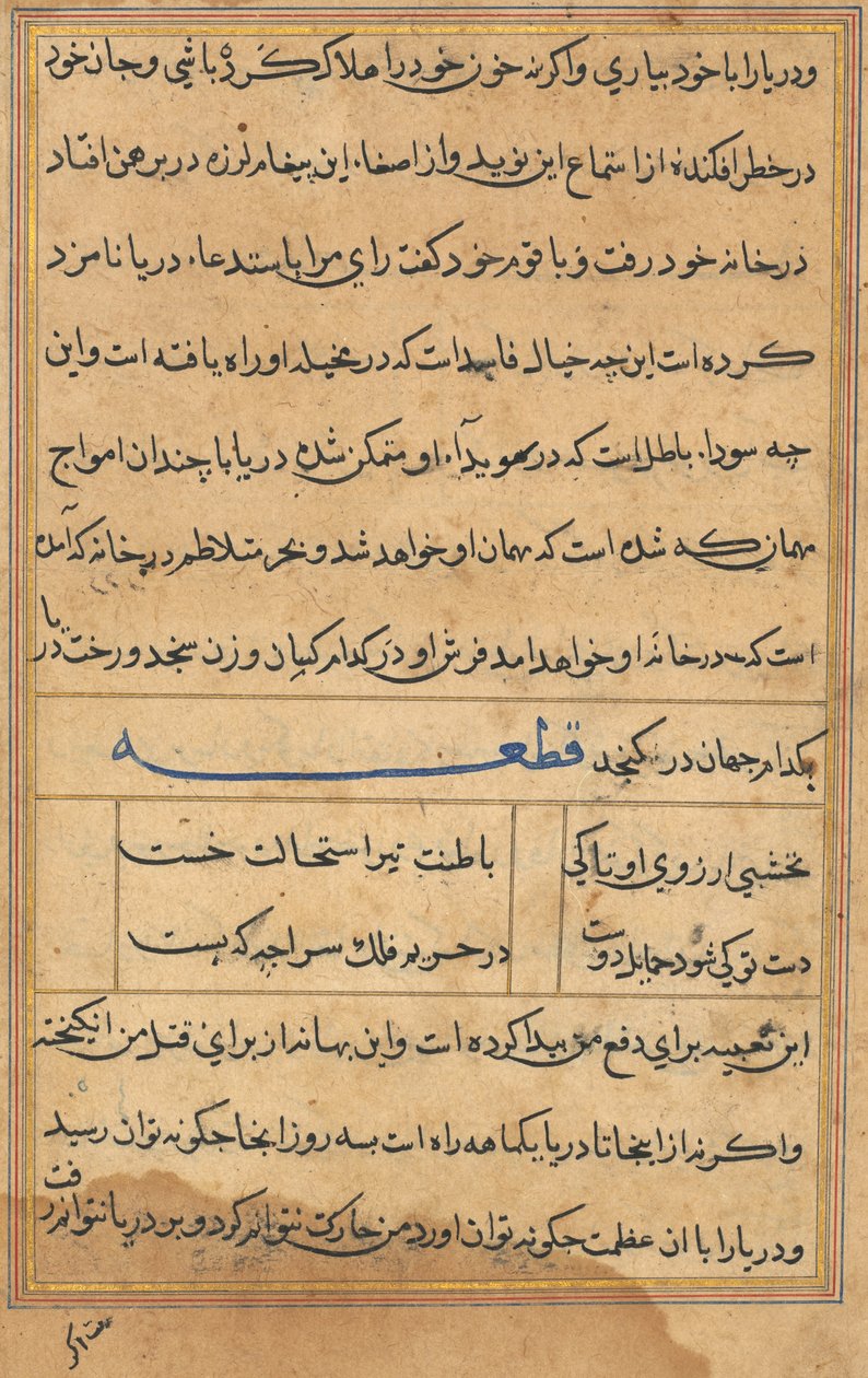 Sida från Tales of a Parrot Tuti-nama: textsida, ca. 1560. av Unbekannt
