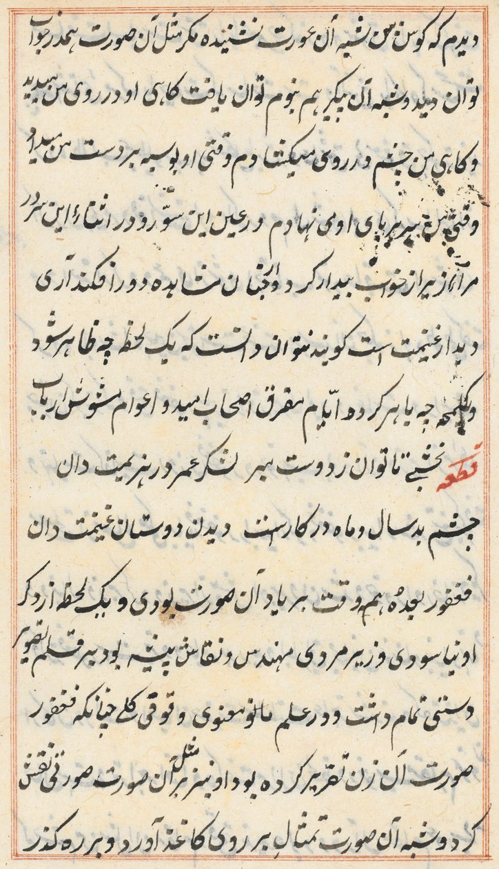 Sida från Tales of a Parrot Tuti-nama: textsida, ca. 1560. av Unbekannt