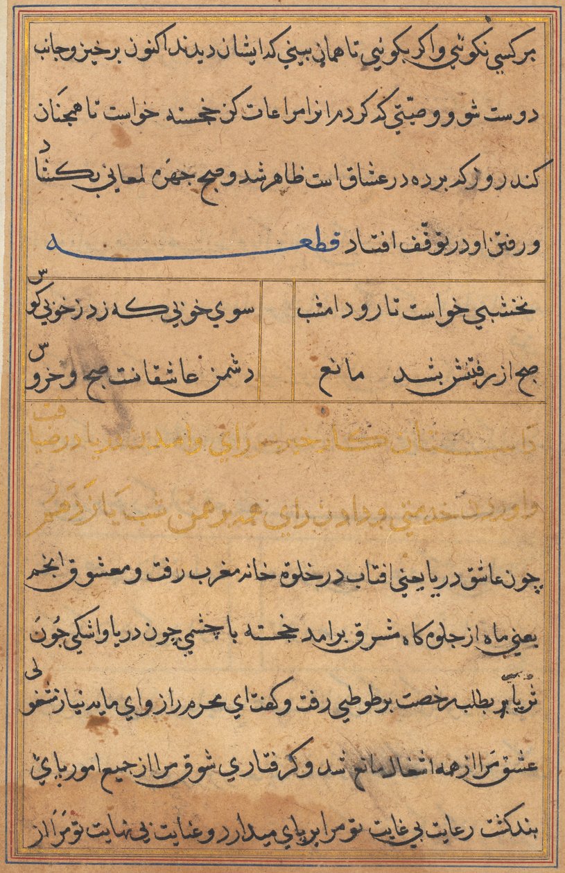 Sida från Tales of a Parrot Tuti-nama: textsida, ca. 1560. av Unbekannt