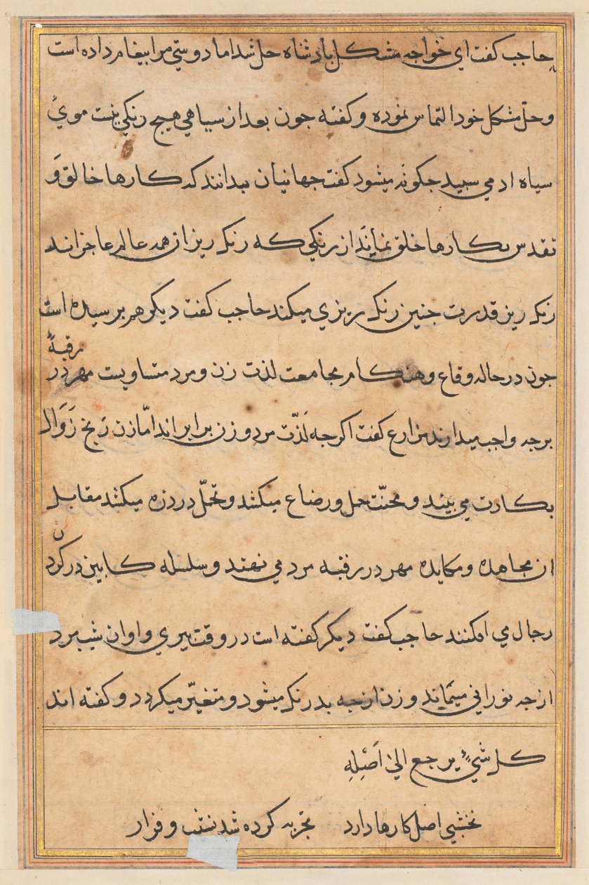 Sida från Tales of a Parrot Tuti-nama: textsida, ca. 1560. av Unbekannt