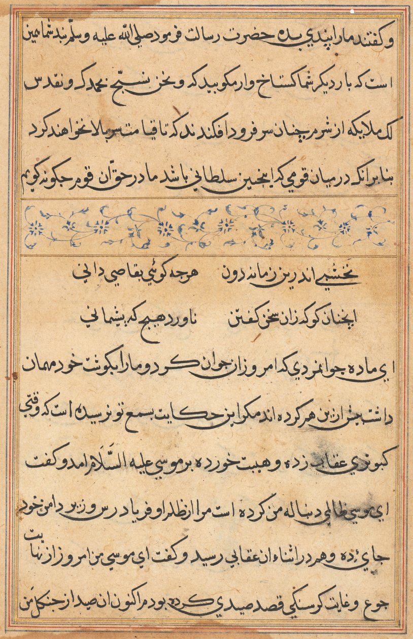 Sida från Tales of a Parrot Tuti-nama: textsida, ca. 1560. av Unbekannt