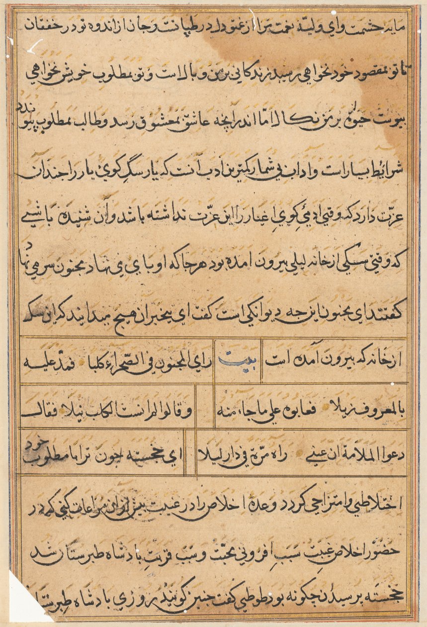 Sida från Tales of a Parrot Tuti-nama: textsida, ca. 1560. av Unbekannt