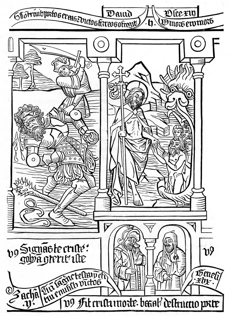 Sida från Biblia Pauperum, 1400-talet, 1870 av Unbekannt