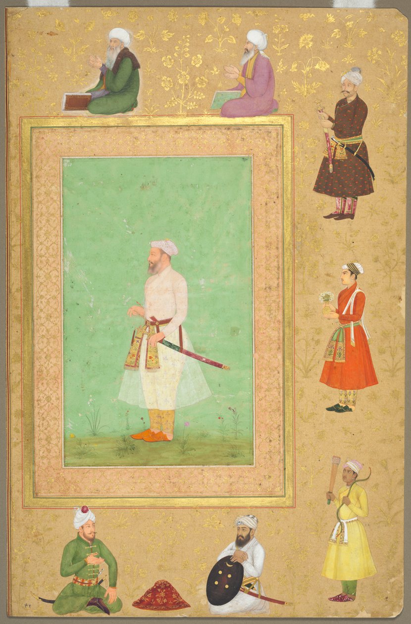 Sida från Late Shah Jahan Album: Portrait of Asaf Khan, ca. 1653. av Unbekannt