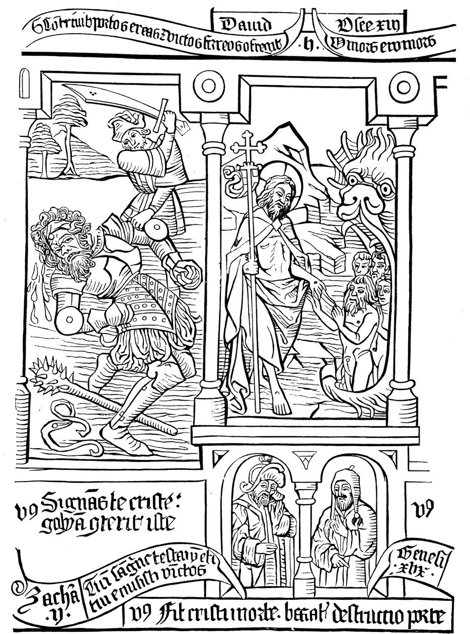 Sida i Biblia Pauperum Poor Peoples Bible, 1400-talet av Unbekannt