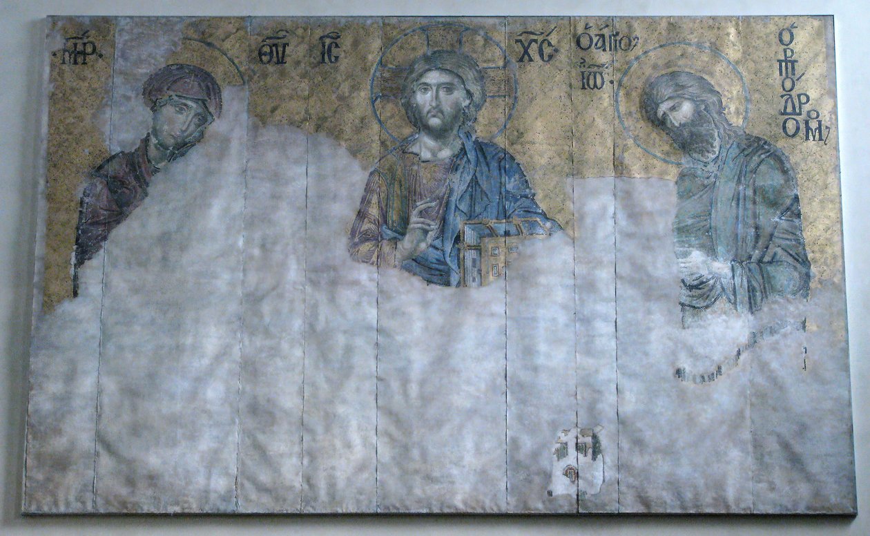 Målad kopia av Deesis mosaik, bysantinskt, tidigt 1900-tals original daterat 1200-talet. av Unbekannt