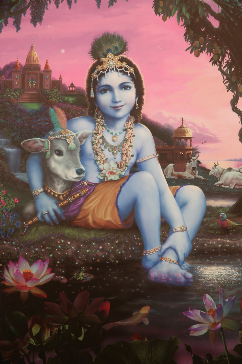 Målning som föreställer den hinduiska guden Krishna som barn. Indien av Unbekannt