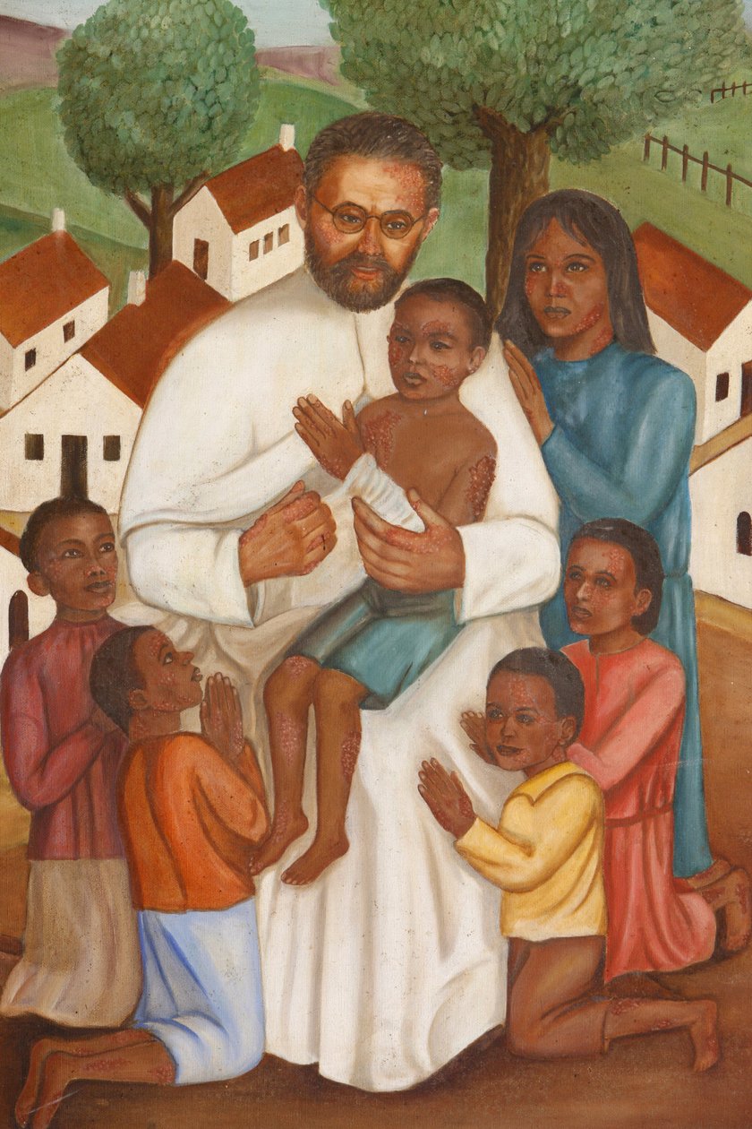 Målning föreställande en kristen missionär i Haiti, Port-au-Prince, Haiti av Unbekannt