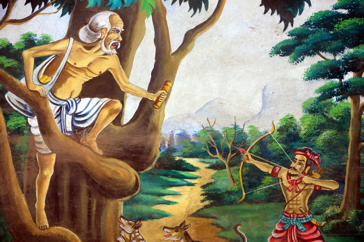 Målning som skildrar Shakyamuni Buddhas livshistoria. Wat Naxai. Vientiane. Laos, 20151106, Vientiane, Laos av Unbekannt