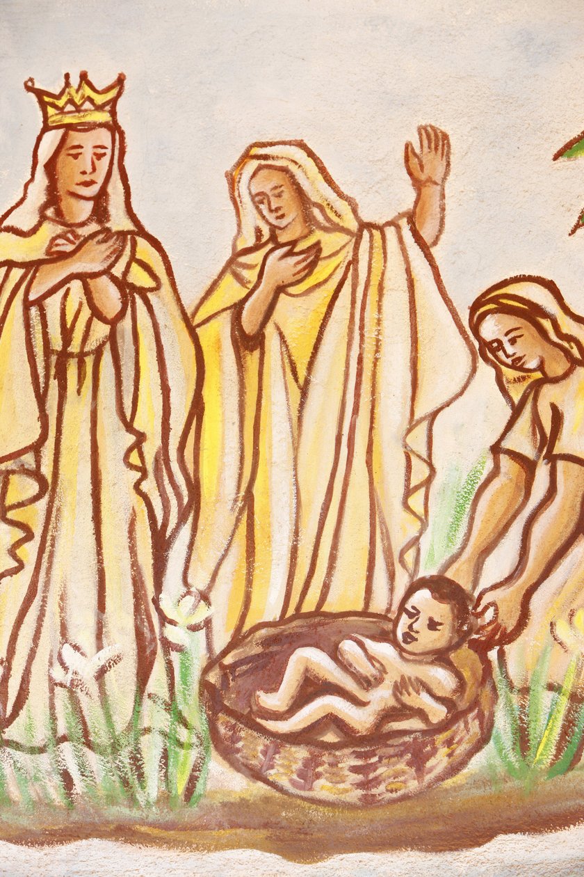 Målning i Our Lady of Togo-kyrkan: Moses frälst, Togoville, Togo av Unbekannt