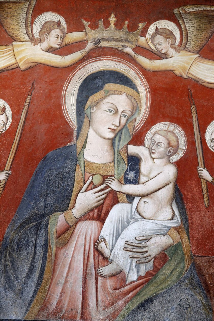 Målning i basilikan di Santa Caterina, Galatina, Apulien: Änglar som kröner Maria som håller Jesus, Galatina, Italien av Unbekannt
