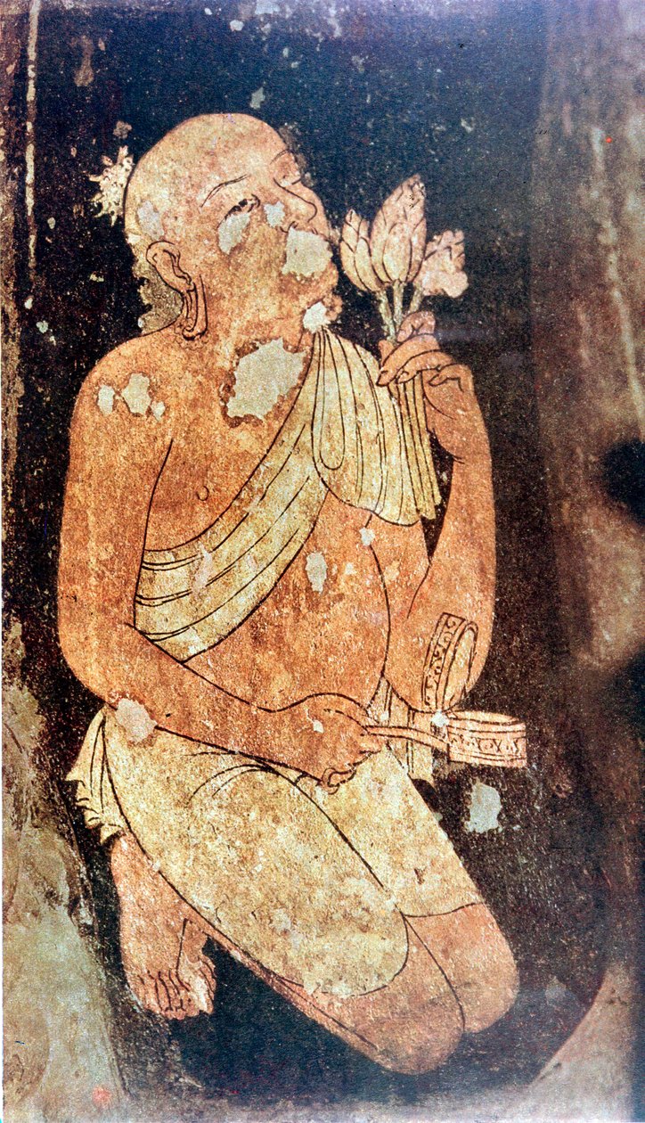 Målning av en buddhistisk munk från Ajanta-grottans tempel, Indien, 500-600-talet av Unbekannt