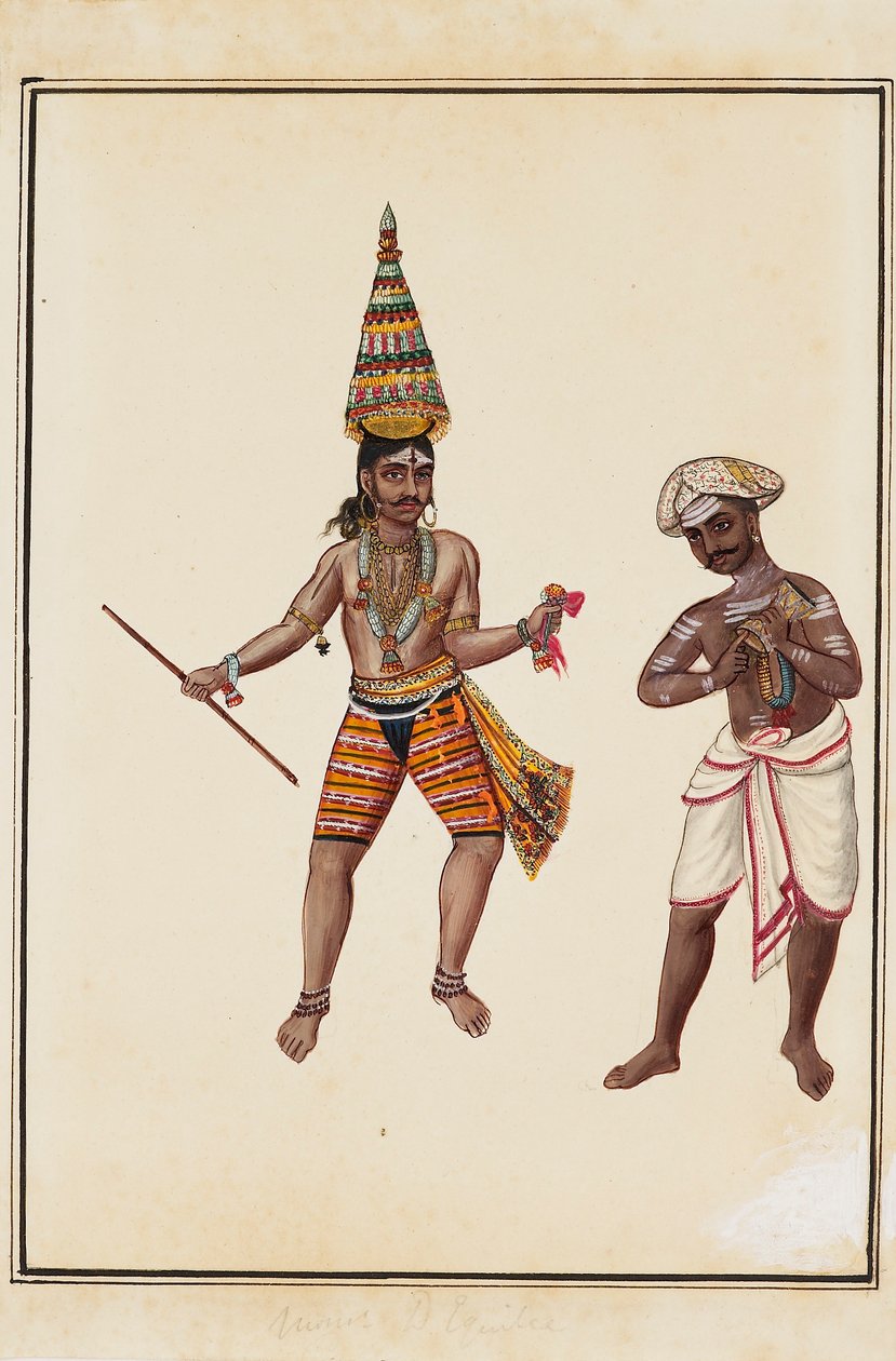 Ett par manliga tempeldansare, 1820-1825 av Unbekannt