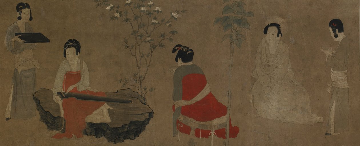 Palace Ladies Tuning a Zither qin, Ming-dynastin, 1368-1644. av Unbekannt