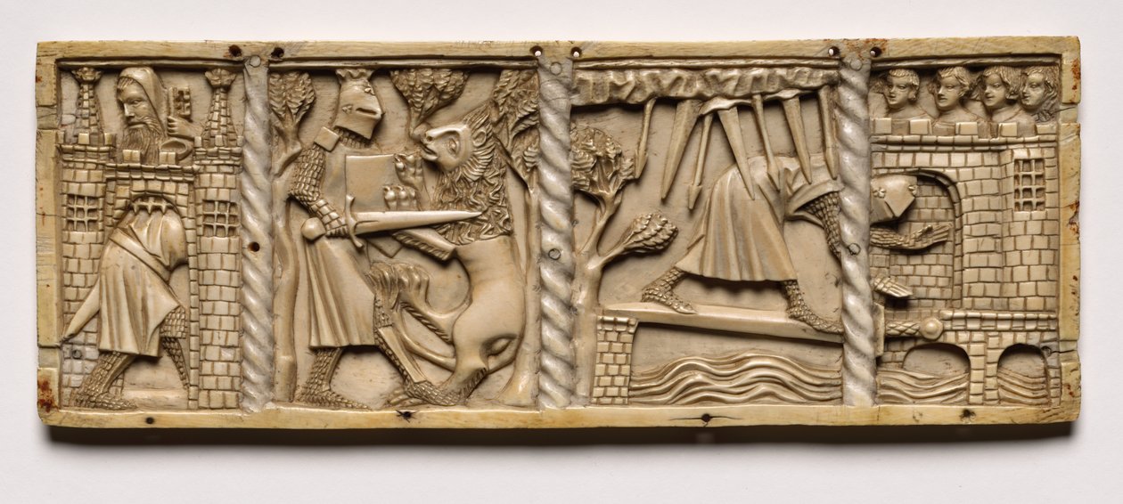 Panel från en kista med scener från Courtly Romances, 1330. av Unbekannt