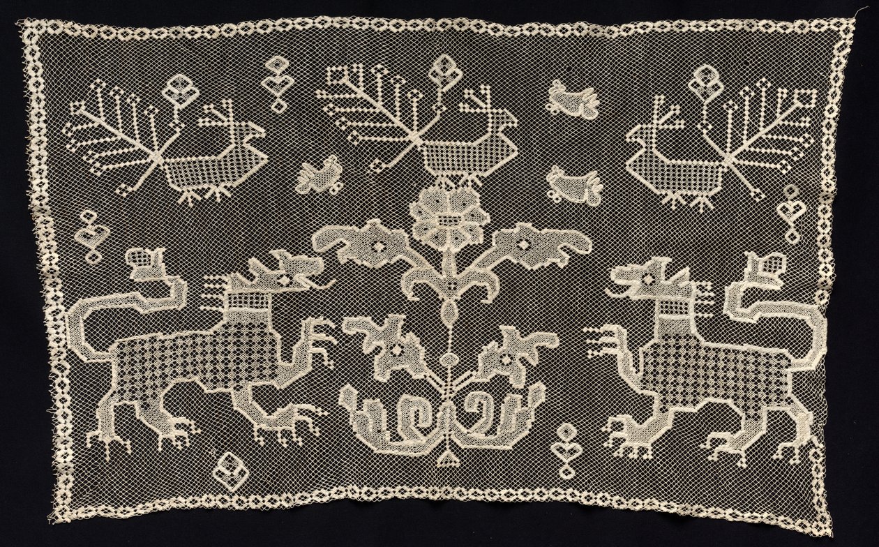 Panel med pantrar, fåglar och blommotiv, 1700-1800-talet. av Unbekannt