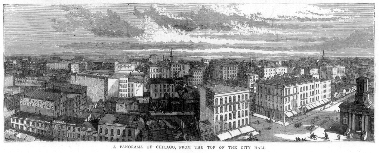 Panorama över Chicago från toppen av stadshuset, USA, 1871 av Unbekannt