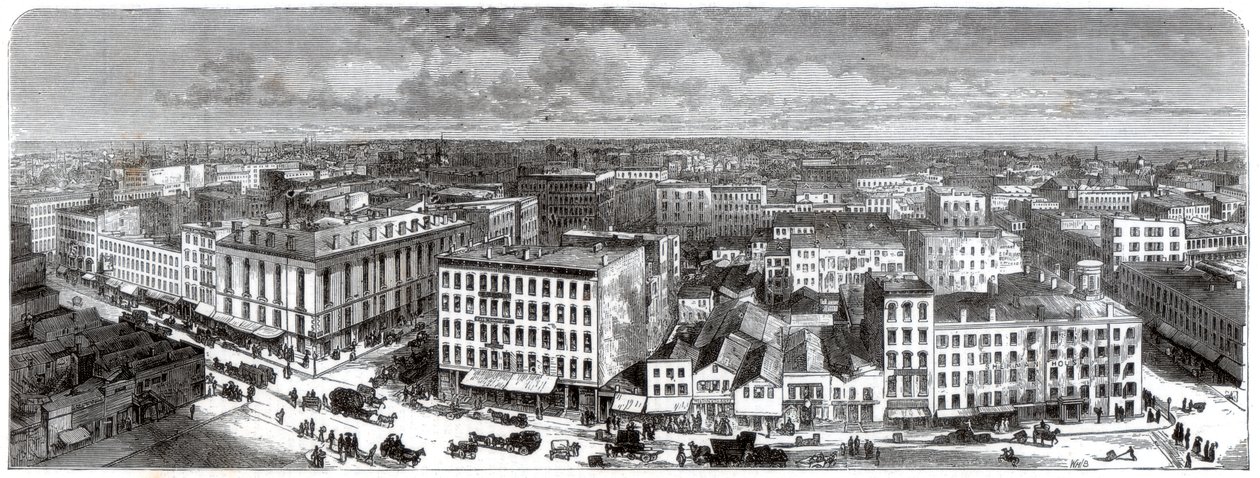 Panorama över Chicago från toppen av stadshuset, USA, 1871 av Unbekannt