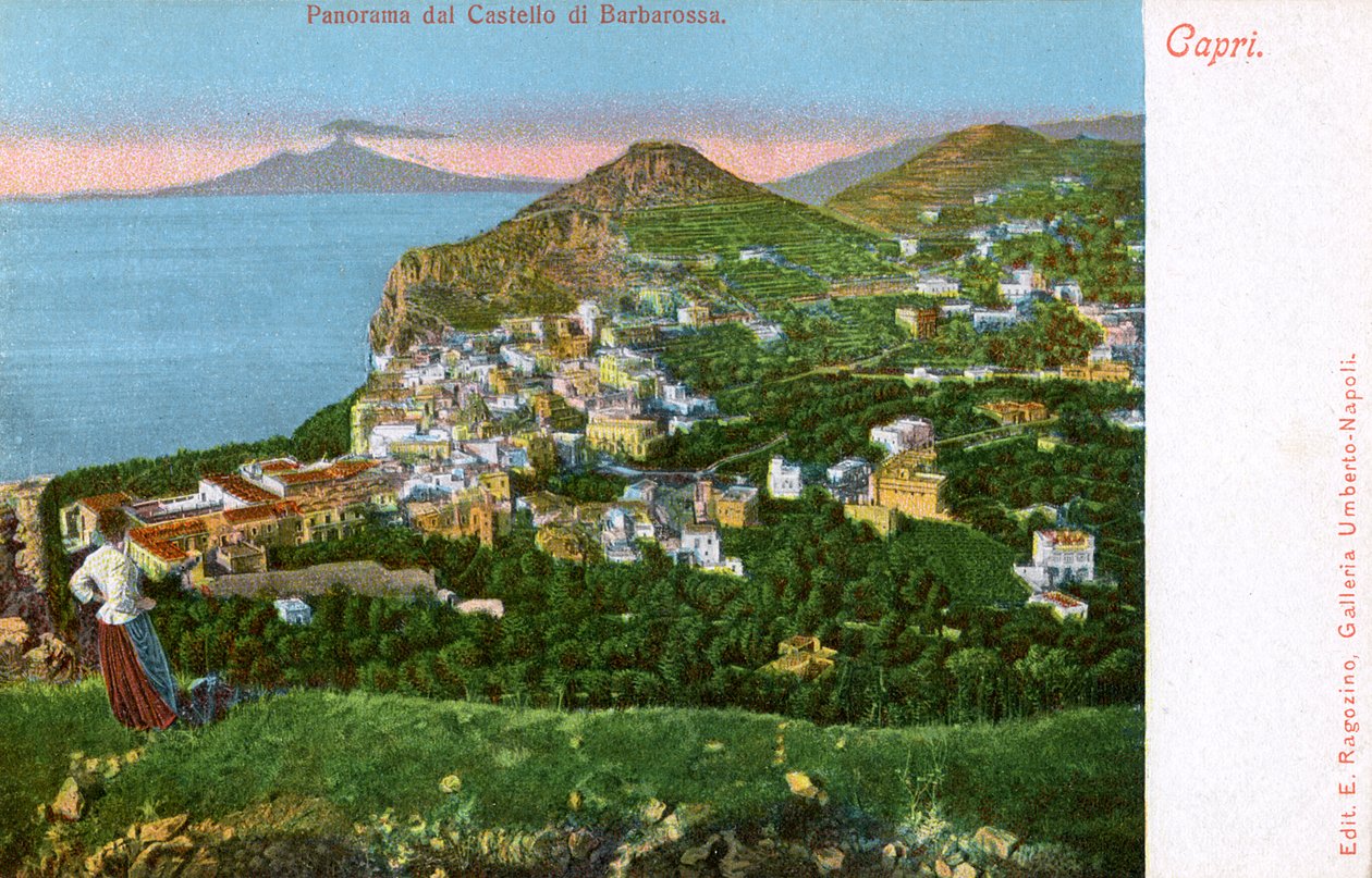 Panorama över Castello di Barbarossa, Capri, Italien, tidigt 1900-tal av Unbekannt