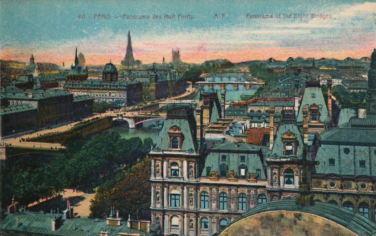 Panorama över de åtta broarna, Paris, c1920 av Unbekannt