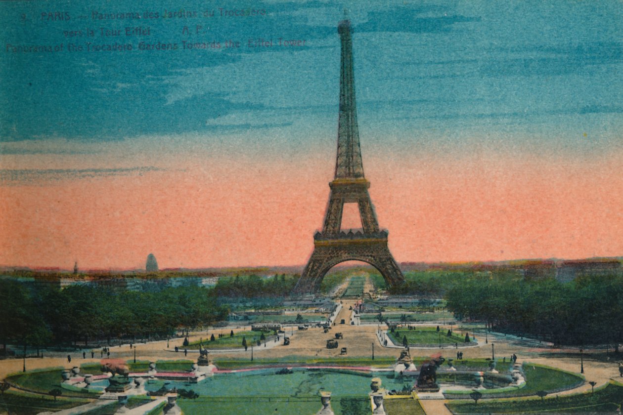 Panorama över Jardins du Trocadéro och Eiffeltornet, Paris, c1920 av Unbekannt