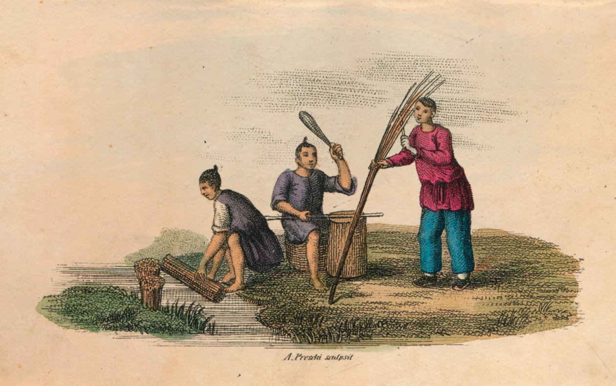 Papperstillverkning i Kina, 105 e.Kr., c1850 av Unbekannt