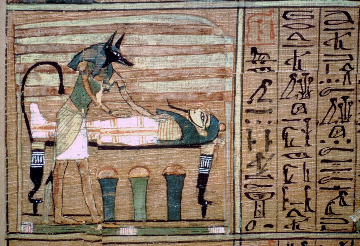 Papyrus av Anubis förbereder en mumie av Unbekannt