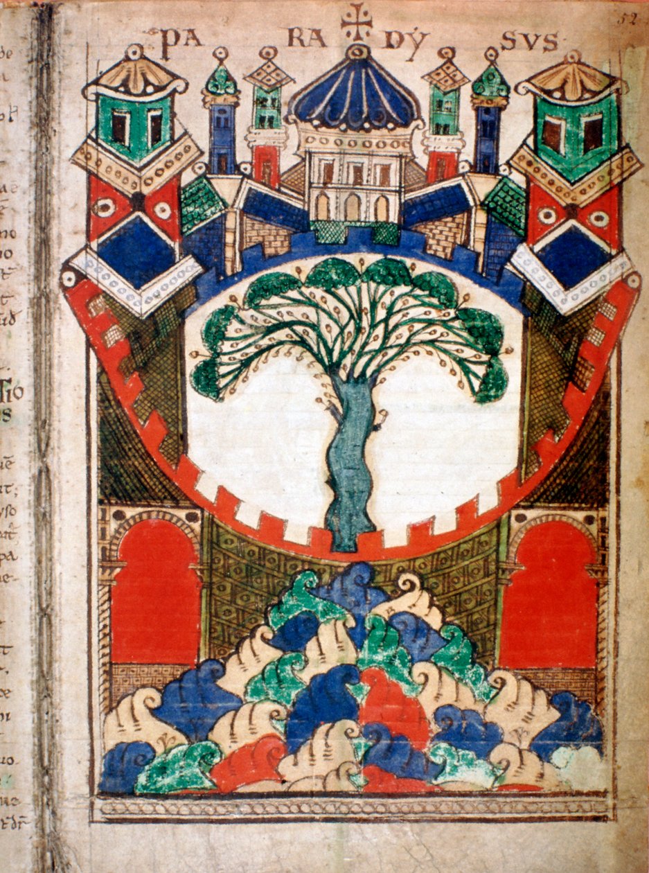 Paradiset, en sida från Liber Floridus, 1100-talet av Unbekannt