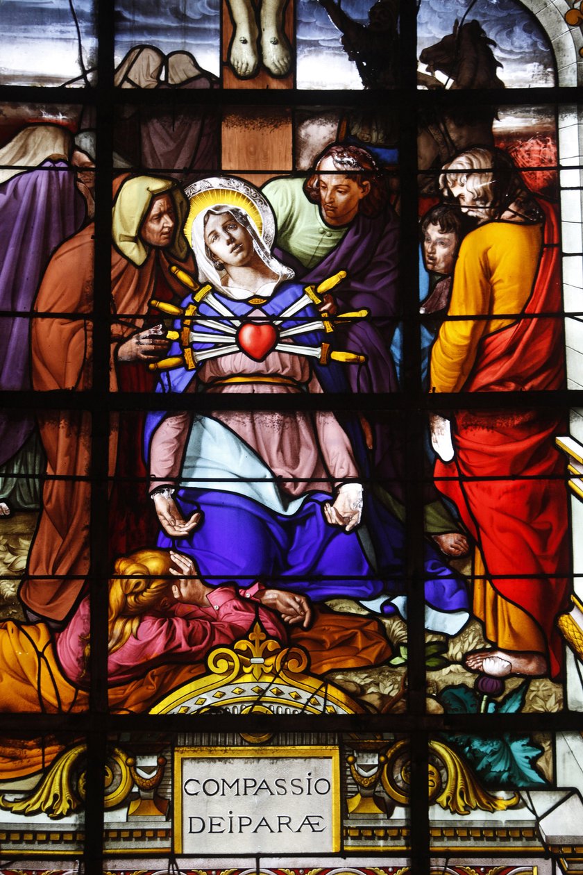 Paris, Frankrike Saint Laurent-kyrkan målat glas: Marias sju dolor (sorger), Paris, Frankrike av Unbekannt