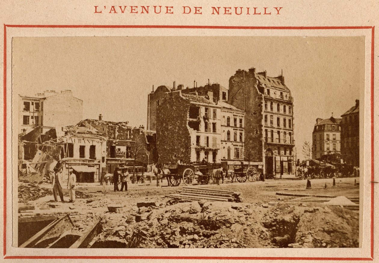 Paris kommun (1871): utsikt över avenue de Neuilly i Paris i maj 1871. Fotografi av Pierre Pepetit. Tryck på kartong, Dim. 9x5,4 cm av Unbekannt
