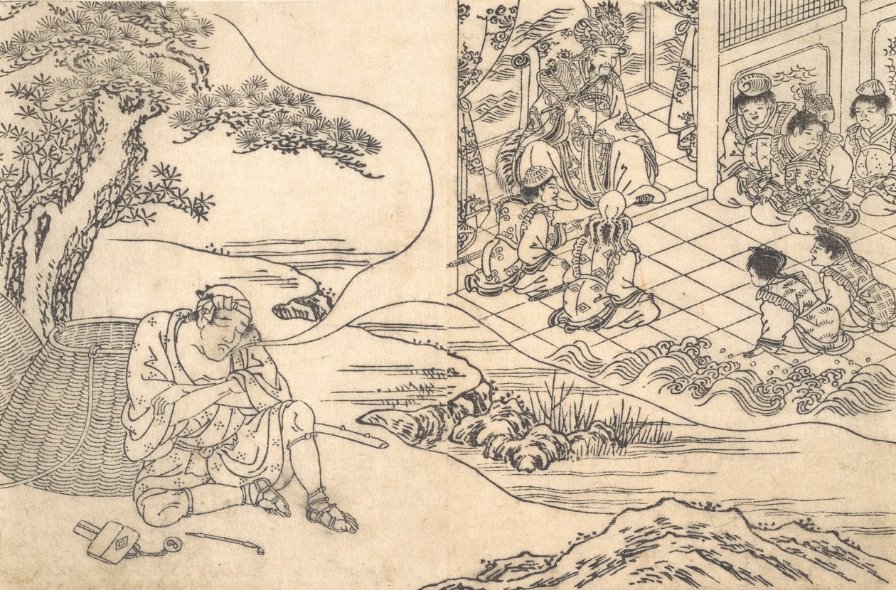 Parodi på berättelsen om den unge mannen Lu: En fiskare som drömmer, ca. 1700. av Unbekannt