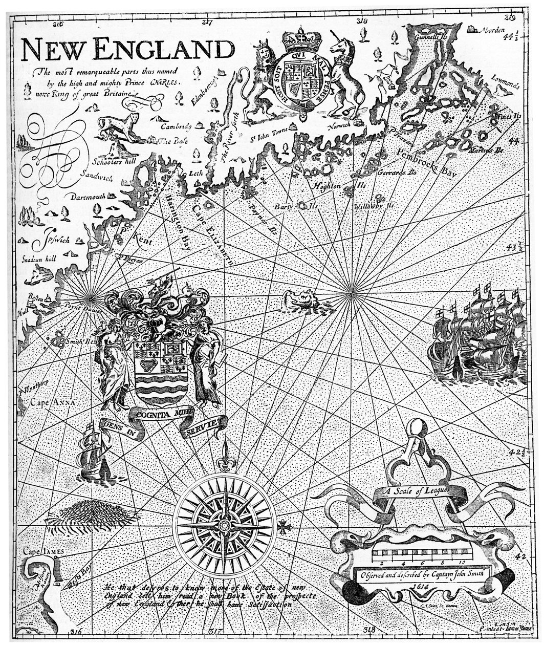 Del av kapten John Smiths karta över New England, 1600-talet c1880 av Unbekannt