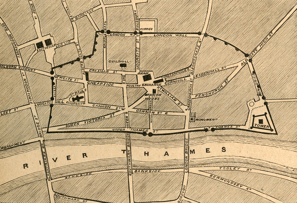 En del av moderna London, visar den antika muren, 1897. av Unbekannt
