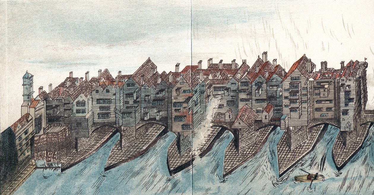 En del av Old London Bridge, c1600 av Unbekannt