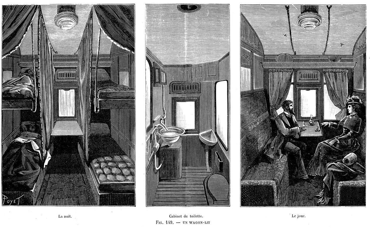 Del av en fransk järnvägsvagnsbelyst sovvagn, 1890 av Unbekannt