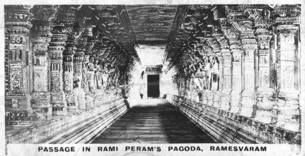 Passage i Rami Perams Pagoda, Ramesvaram, Tamil Nadu, Indien, c1925 av Unbekannt