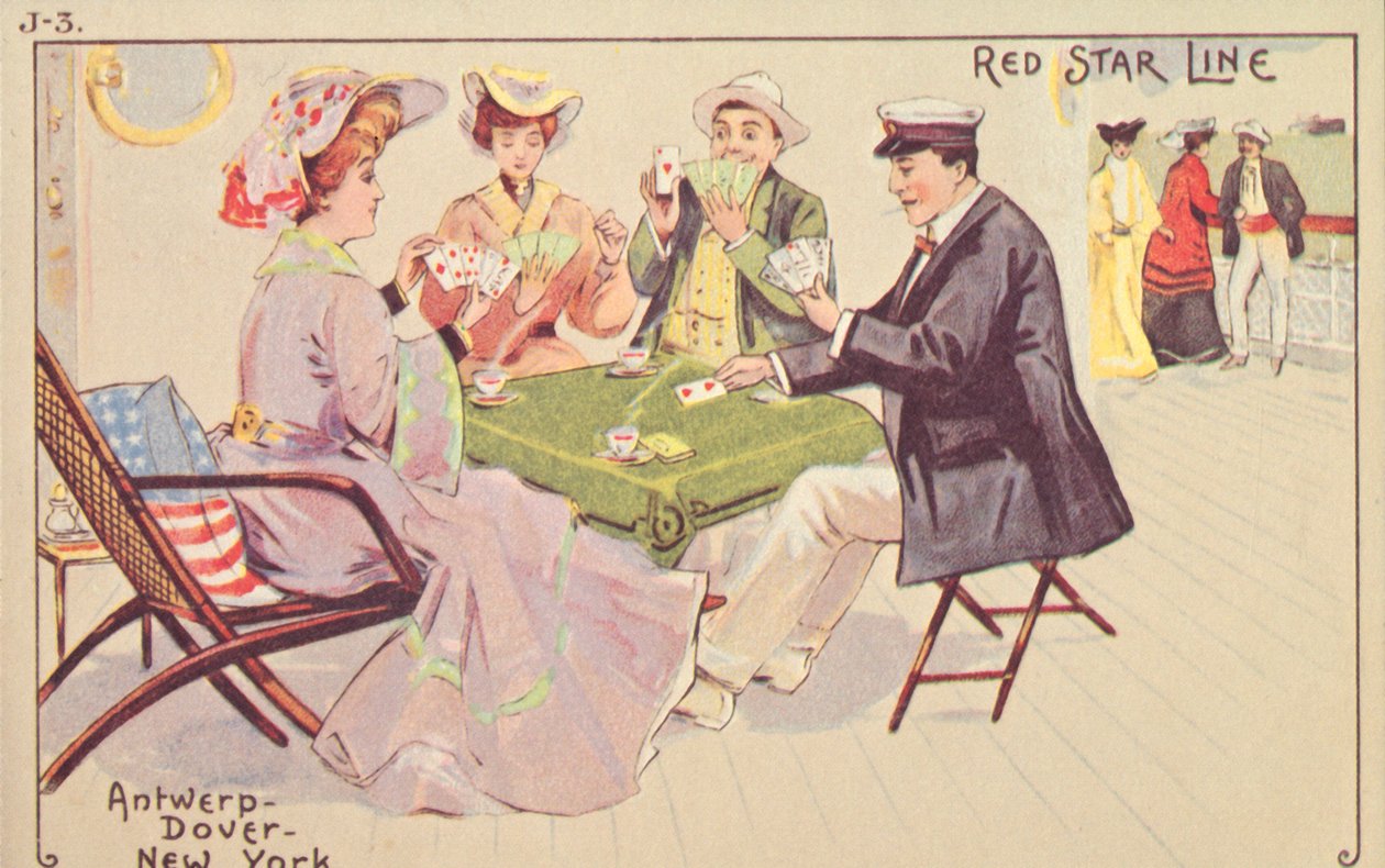 Passagerare spelar kort på kortleken på en Red Star liner, 1907. av Unbekannt