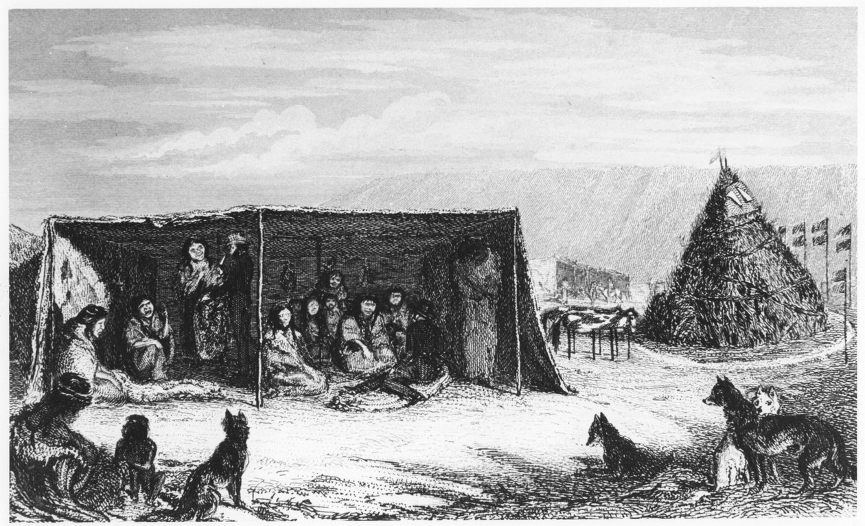 Patagonier i ett tello- eller skinntält, 1830 1839 av Unbekannt