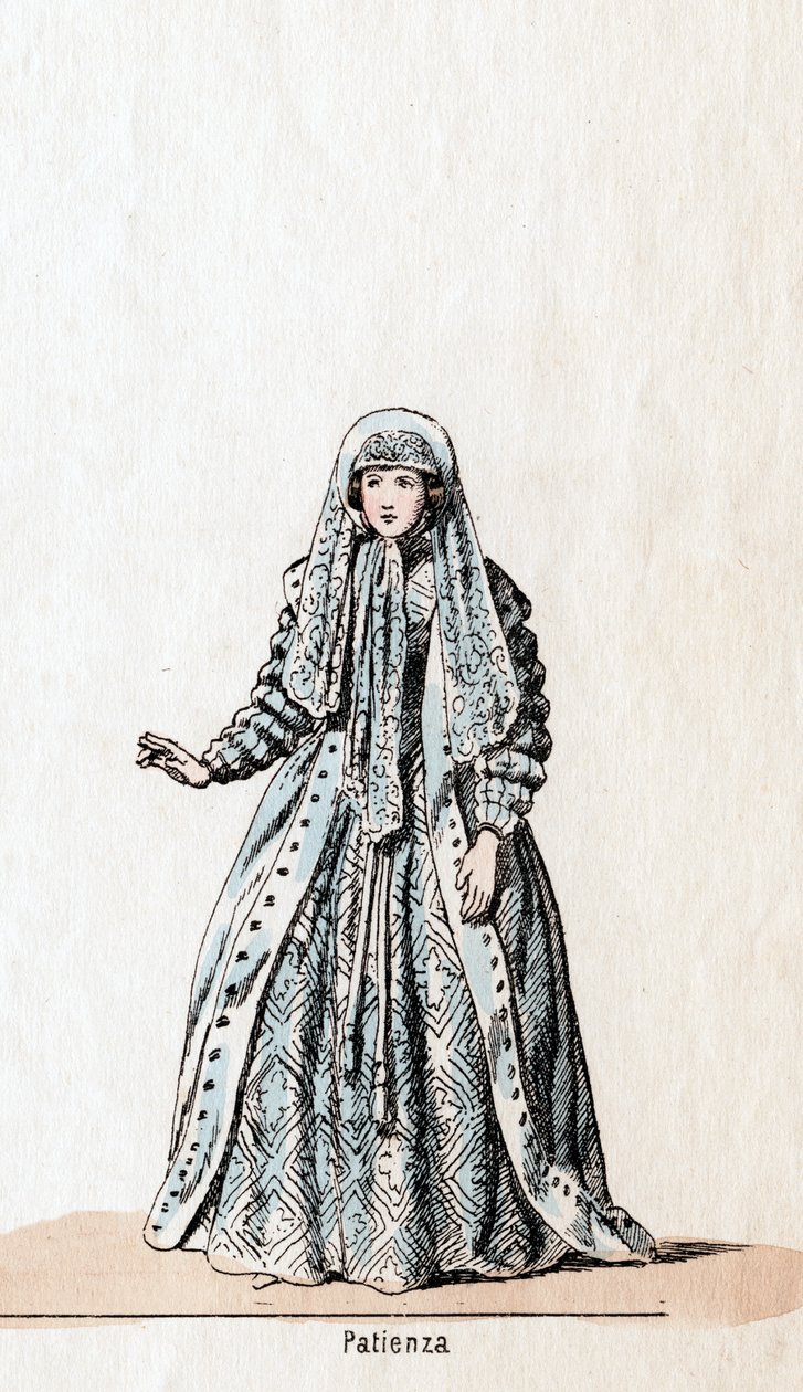 Tålamod, kostymdesign för Shakespeares pjäs, Henry VIII, 1800-talet av Unbekannt