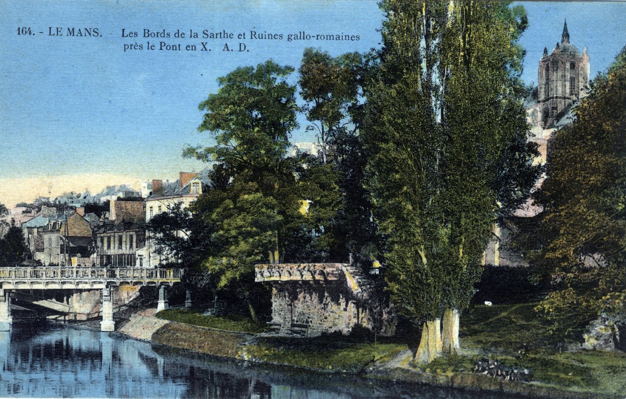 Pays de la Loire, Sarthe (72), Le Mans: Sarthes stränder och de romerska gallo-ruinerna nära "X-bron" - Vykort sent 1800- och 1900-tal av Unbekannt