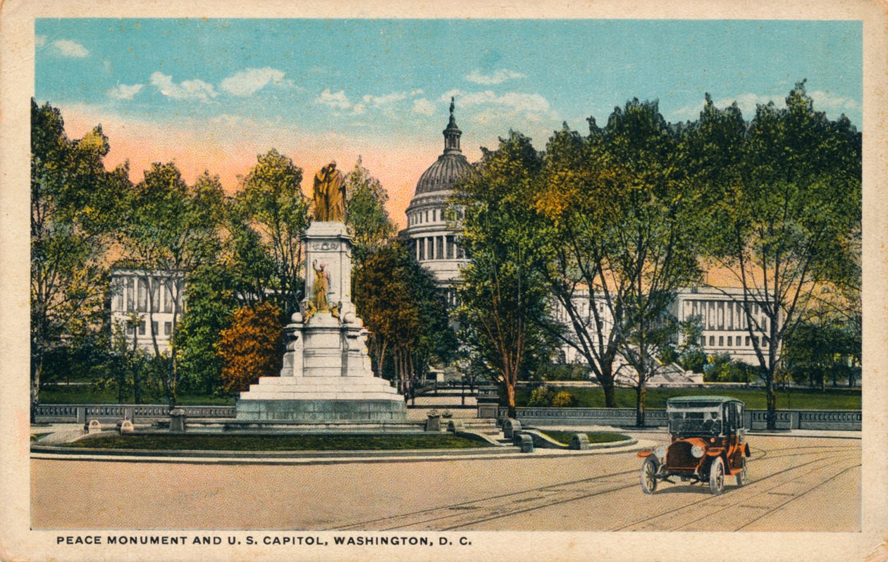 Fredsmonument och U.S. Capitol, Washington, DC, c1910 av Unbekannt