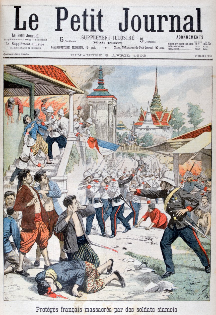 Människor under franskt beskydd massakrerade av siamesiska soldater, Siam, 1903 av Unbekannt