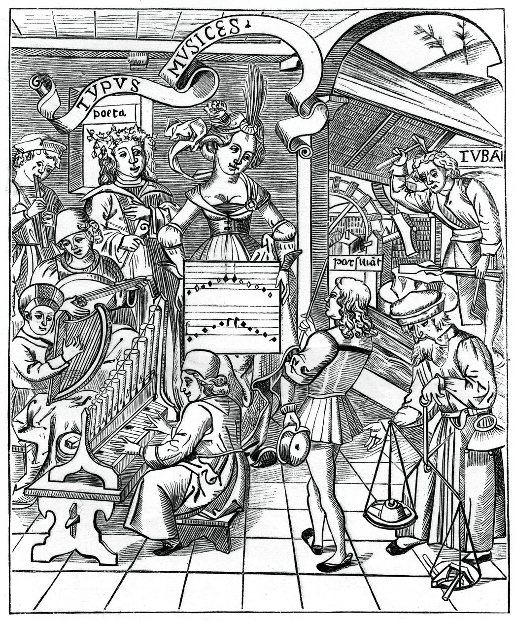 Personifiering av musik, med medhjälparna, poeten och musikerna, 1508, 1870 av Unbekannt