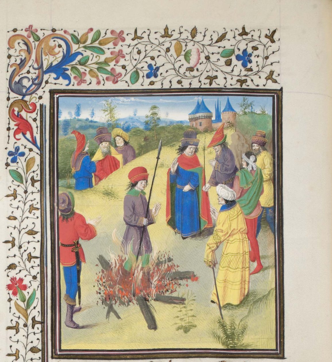 Peter Bartholomew genomgår eldprovningen. Miniatyr från Historia av William av Tyrus, 1460-talet av Unbekannt