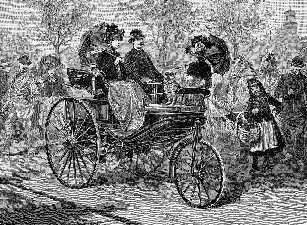 Bensindriven bil av Benz & Co., kapabel till 16 km i timmen, c1890-talet av Unbekannt