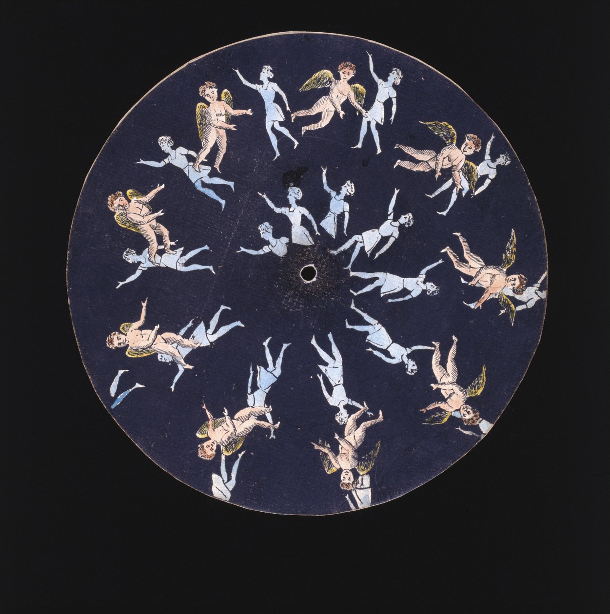 Phenakistiscope (Phenakistoscope) skiva som visar en amor och två flickor, c 1830 av Unbekannt