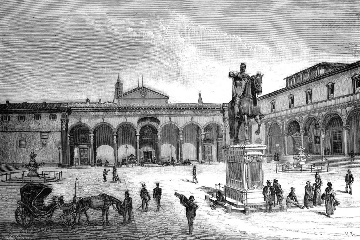 Piazza och kyrkan Santissima Annunziata, Florens, Italien, 1882 av Unbekannt