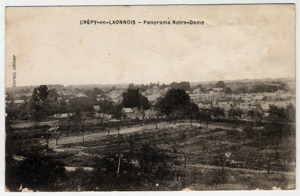 Picardie, Aisne (02), Crepy in Laonnois (Crepy-en-Laonnois): panorama över Notre-Dame - Vykort sent 1800-tal - början av 1900-talet av Unbekannt