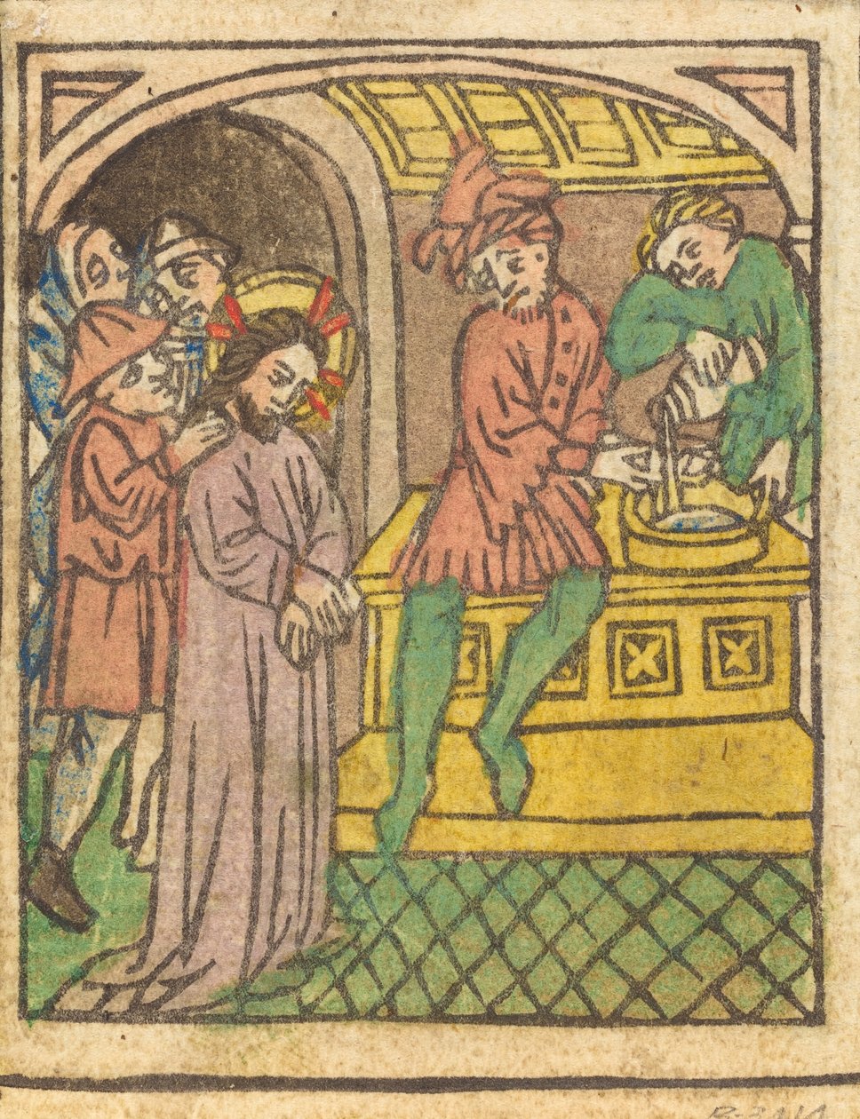 Pilatus tvättar sina händer [recto], c. 14401450. av Unbekannt